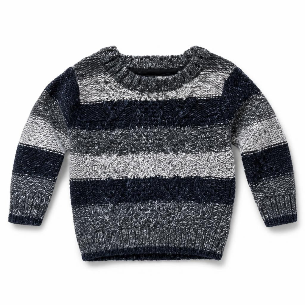 Navy Grey Stripe Knit Pullover, Baby - pre-loved at Why Go Less, Lebanon