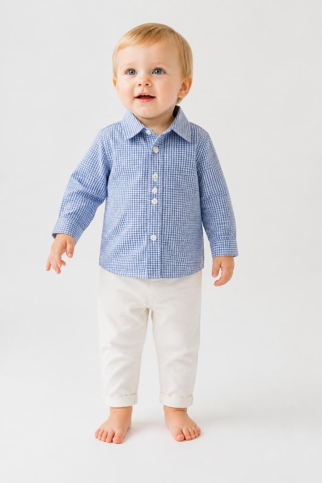 Blue Gingham Check Shirt, Toddler Boy - pre-loved at Why Go Less, Lebanon