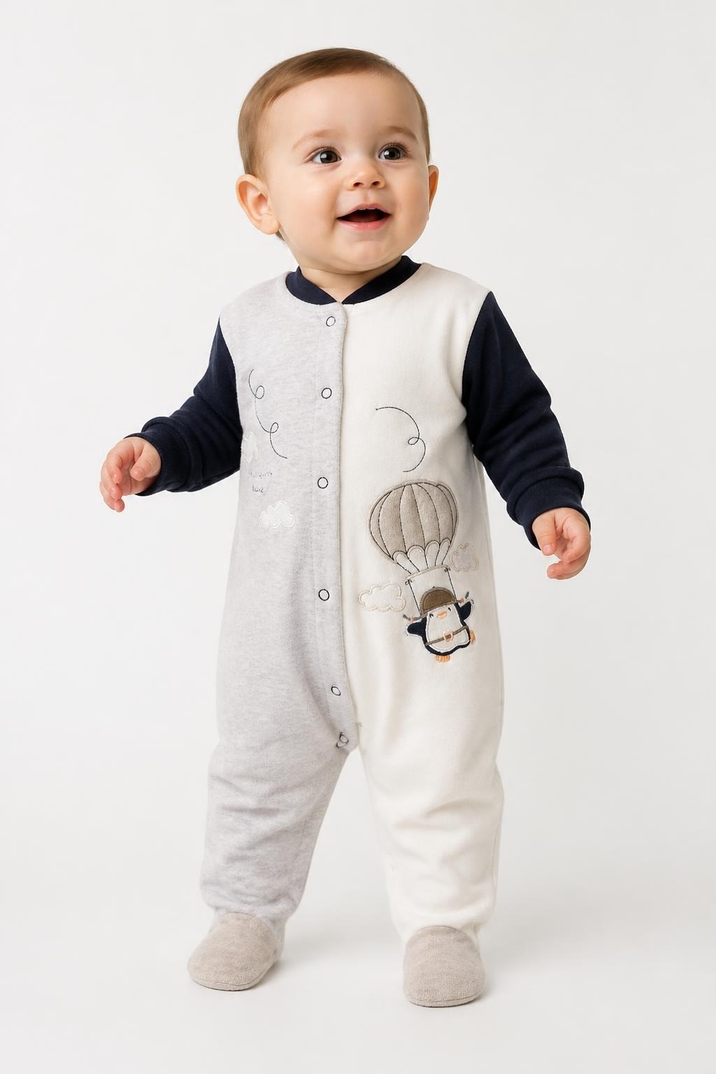 Bebinna Adventure Penguin Velour Baby Romper 3-6M - pre-loved at Why Go Less, Lebanon