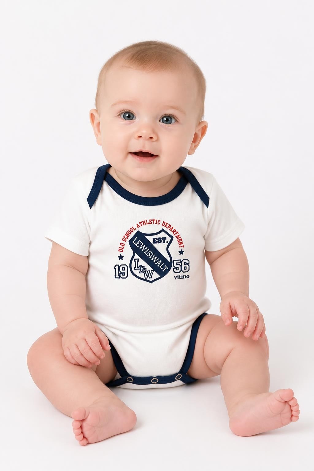 Lewis Walt Baby Bodysuit White Navy - pre-loved at Why Go Less, Lebanon