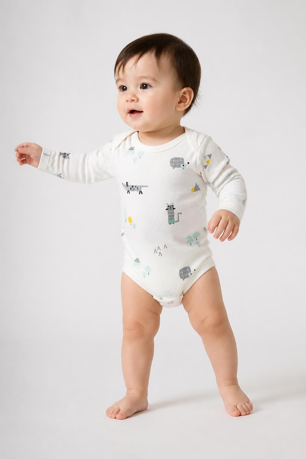 Printed Baby Long Sleeve Bodysuit White - pre-loved at Why Go Less, Lebanon