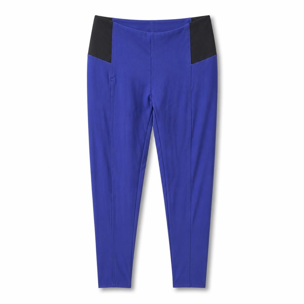 Blue Two-tone Slim Trousers with Ankle Zip - pre-loved at Why Go Less, Lebanon
