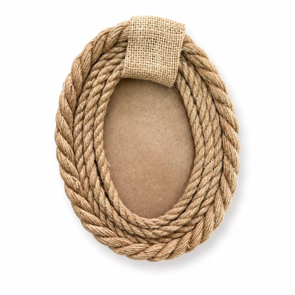 Oval Jute Rope Photo Frame, Natural Brown - pre-loved at Why Go Less, Lebanon