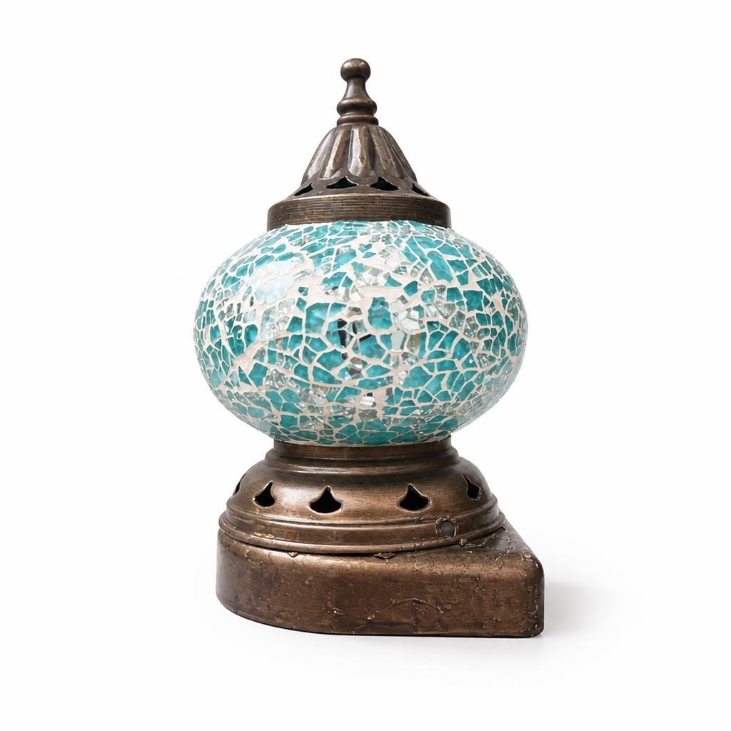 Turkish Mosaic Globe Lamp, Teal/silver, Small - pre-loved at Why Go Less, Lebanon