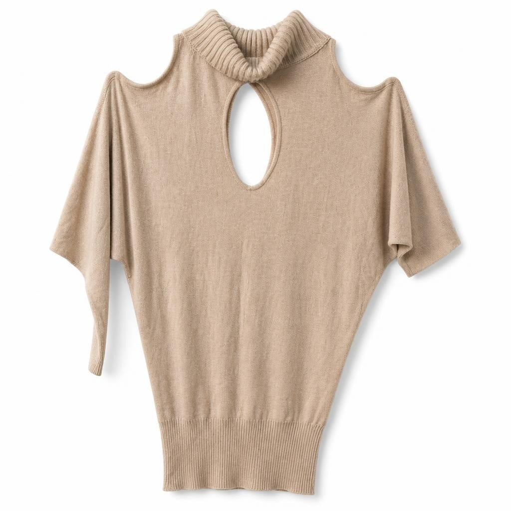 Beige Turtleneck Cutout Knit Top - pre-loved at Why Go Less, Lebanon