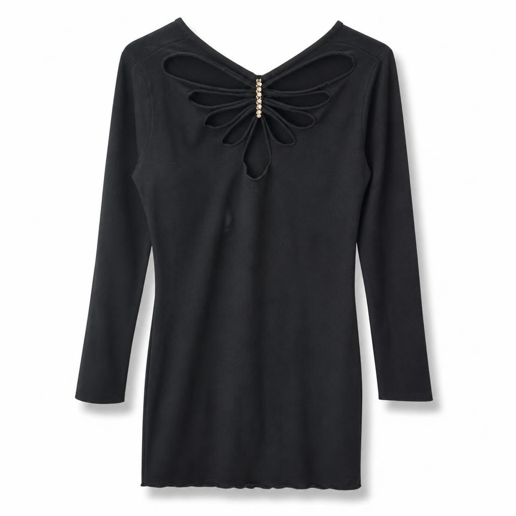 Black Cutout Embellished Knit Mini Dress - pre-loved at Why Go Less, Lebanon