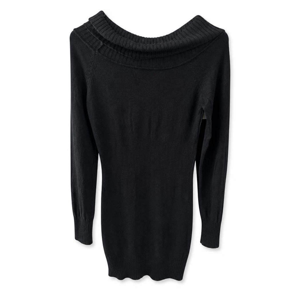 Black Off-shoulder Ribbed Knit Sweater Dress - pre-loved at Why Go Less, Lebanon