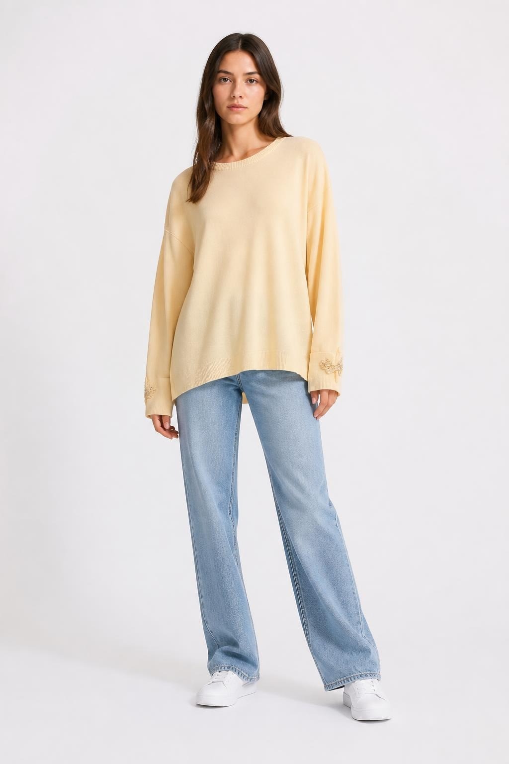 Cream Knit Sweater with Cuff Detail - pre-loved at Why Go Less, Lebanon
