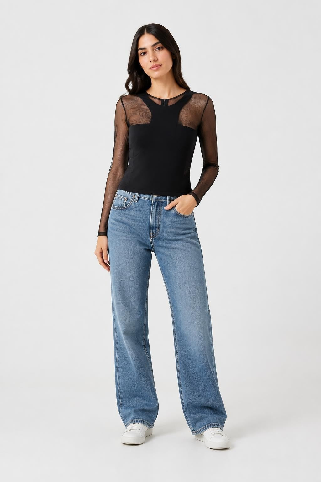 Miss Cx Black Mesh Long-sleeve Crop Top M - pre-loved at Why Go Less, Lebanon