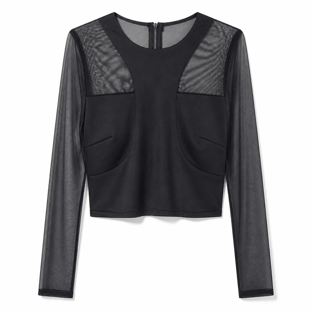 Miss Cx Black Mesh Long-sleeve Crop Top M - pre-loved at Why Go Less, Lebanon