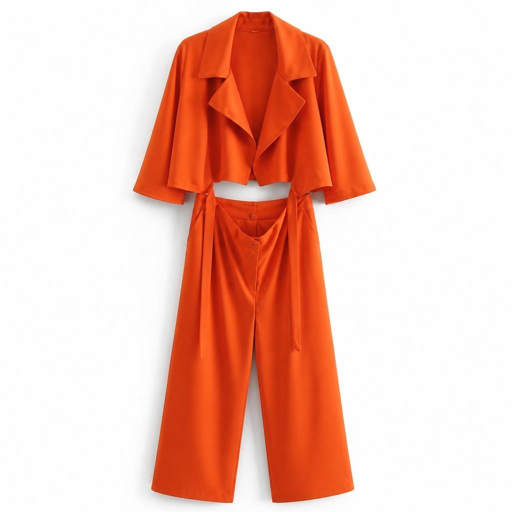 Orange Wide-leg Trouser Suit Set - pre-loved at Why Go Less, Lebanon