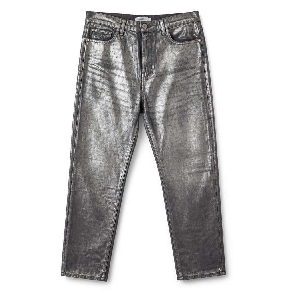 Metallic Silver Coated Slim Jeans - pre-loved at Why Go Less, Lebanon