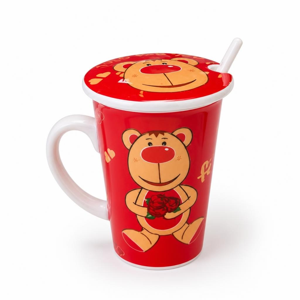 Lotso Bear Red Ceramic Mug with Lid & Spoon - pre-loved at Why Go Less, Lebanon