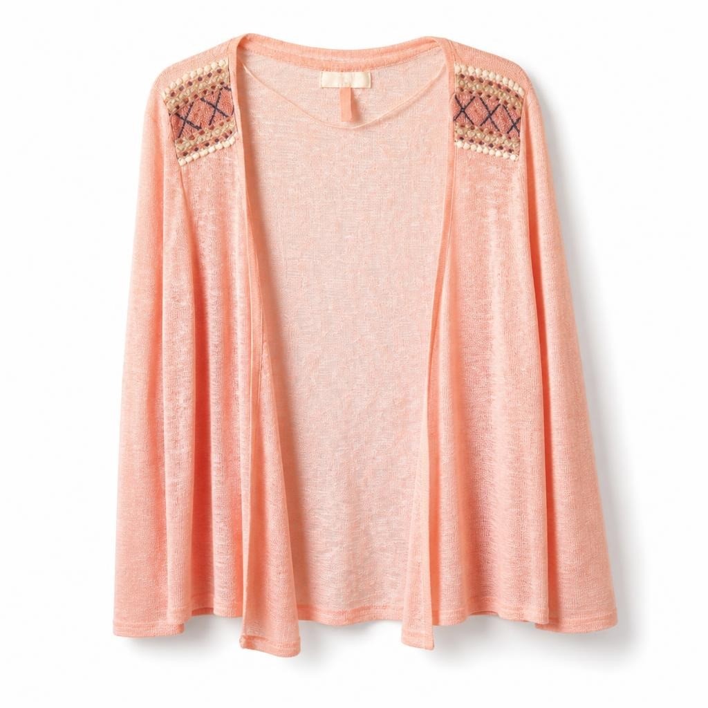 Pink Sheer Knit Top Embroidered Shoulder Detail - pre-loved at Why Go Less, Lebanon