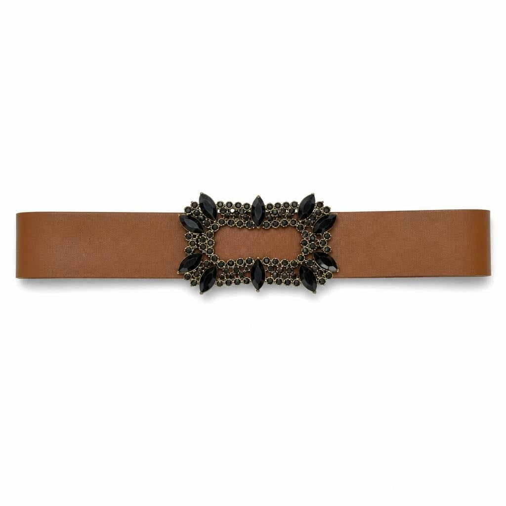 Choker Brown Leather Black Jewelled Rhinestone Buckle - new at Why Go Less, Lebanon