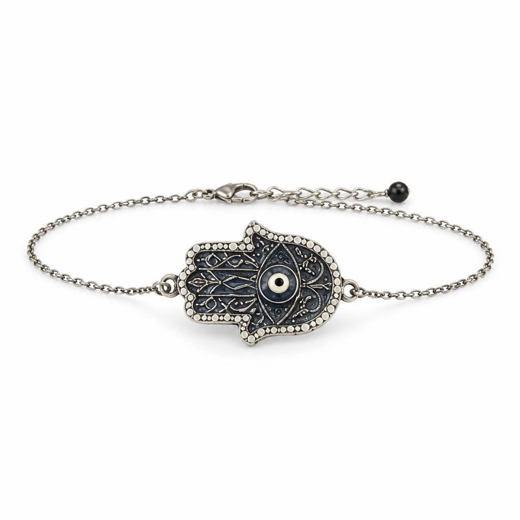Silver Hamsa Evil Eye Hand Bracelet - pre-loved at Why Go Less, Lebanon