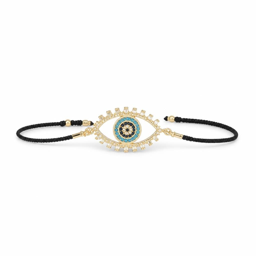 Gold Evil Eye Ring Bracelet Black Cord - pre-loved at Why Go Less, Lebanon