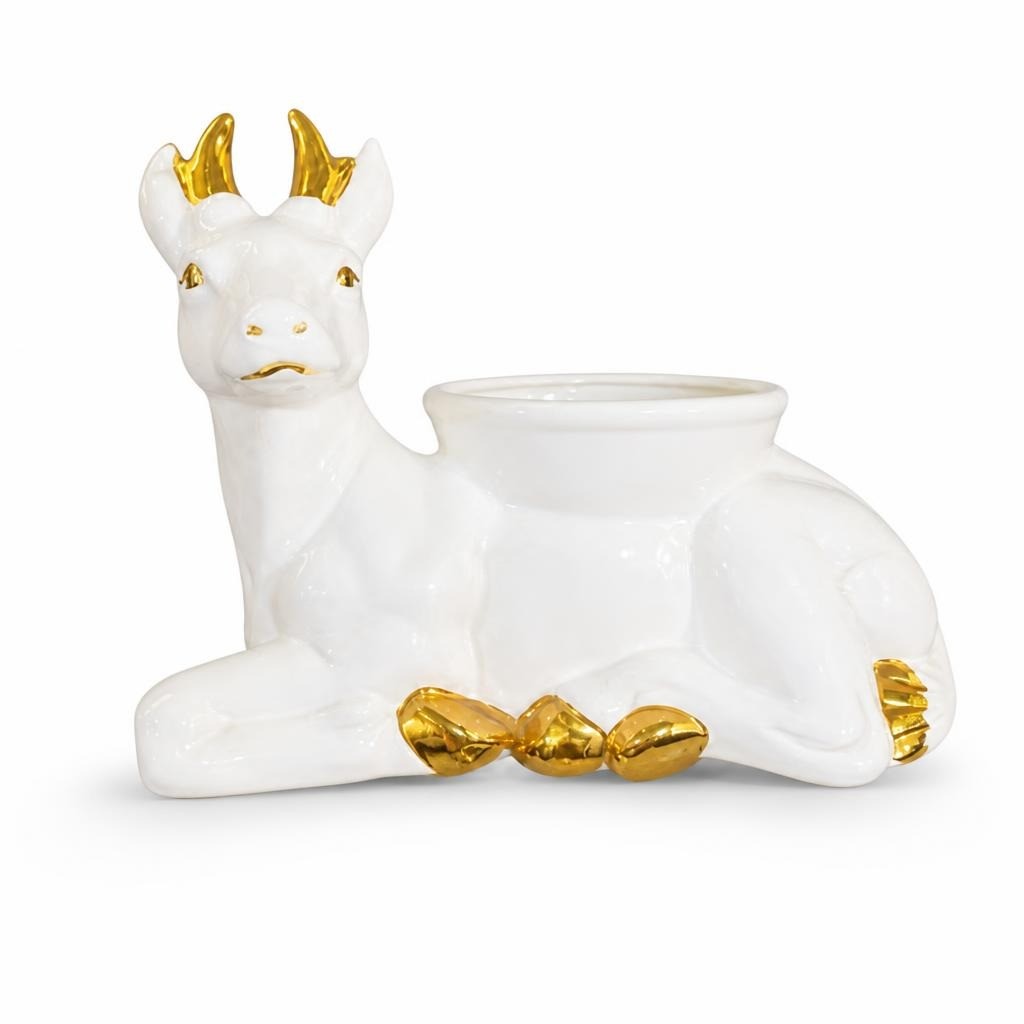 50 Years Vintage White & Gold Ceramic Deer Planter Figurine - pre-loved at Why Go Less, Lebanon