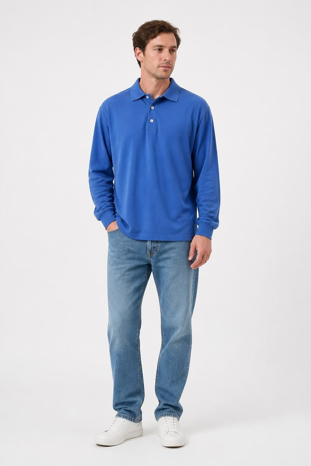 Blue Long-sleeve Polo Shirt, Royal Blue, L/XL - pre-loved at Why Go Less, Lebanon