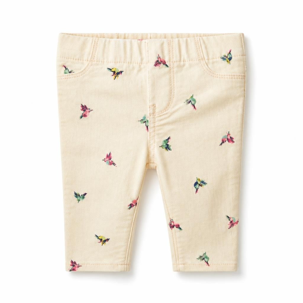 Baby B'gosh Girl Jeggings Cream Bird Print 6M - pre-loved at Why Go Less, Lebanon