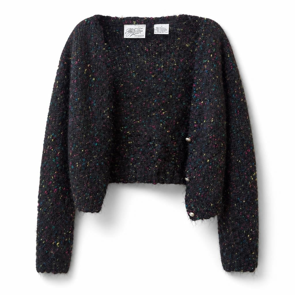 Speckled Dark Knit Cardigan, Multicolor Flecks - pre-loved at Why Go Less, Lebanon