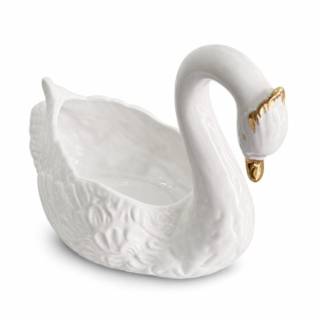 Vintage White Porcelain Swan Planter Gold Accent Detail - pre-loved at Why Go Less, Lebanon