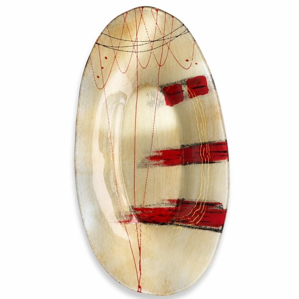 Mid-century Modern Oval Ceramic Platter Red Cream - pre-loved at Why Go Less, Lebanon