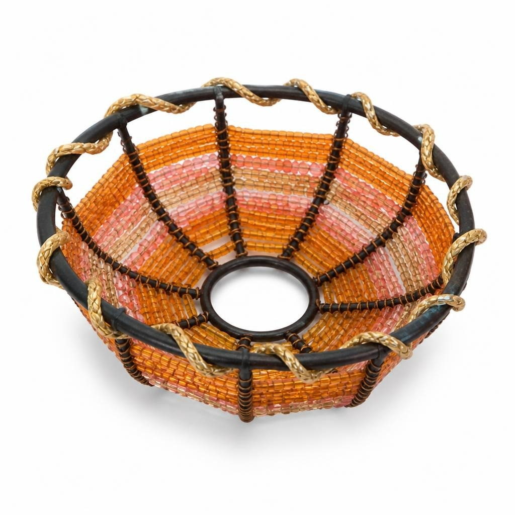 Amber Beaded Wire Lamp Shade - Orange Seed Bead - pre-loved at Why Go Less, Lebanon