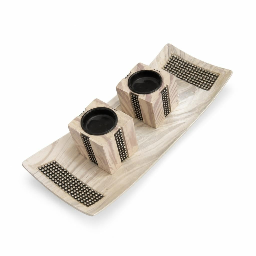 Whitewashed Wood 3-candle Holder Tray Set - pre-loved at Why Go Less, Lebanon