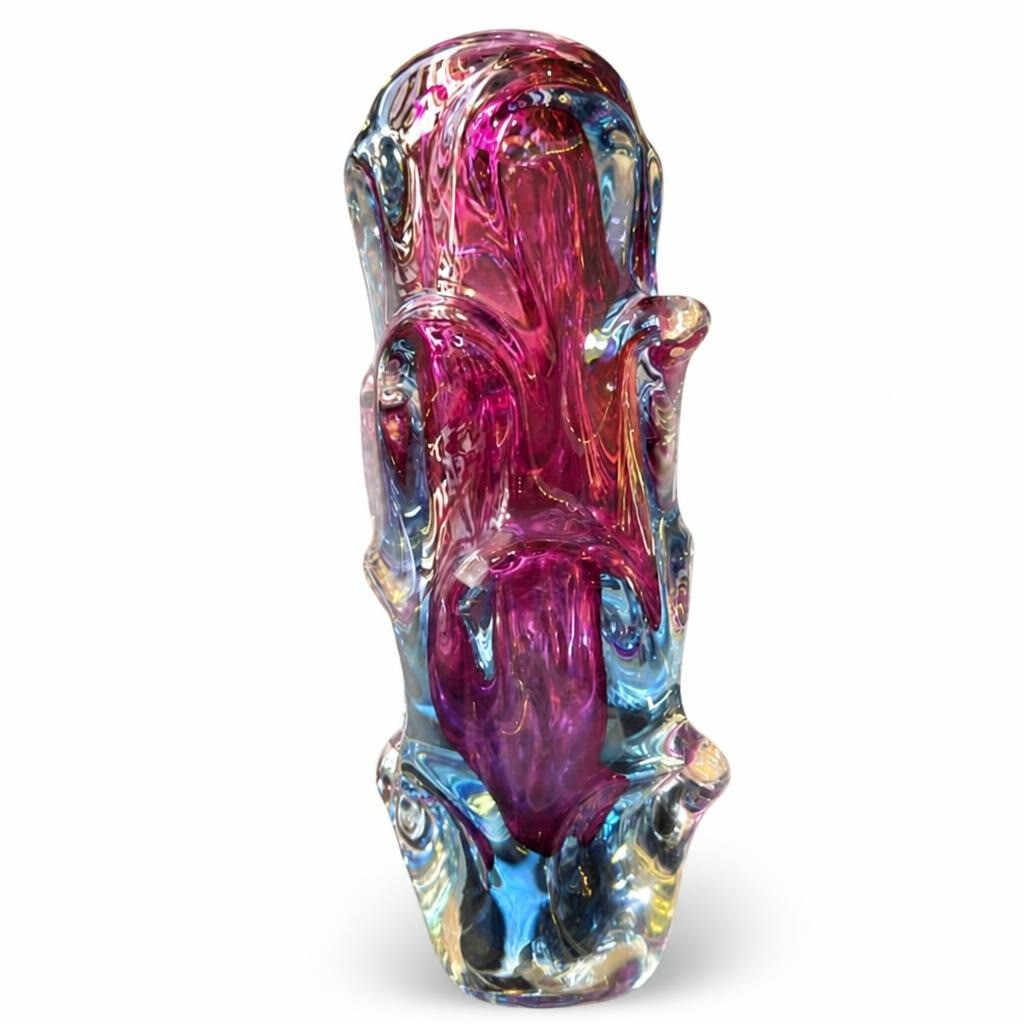 Heavy Murano-style Art Glass Vase Purple Blue Swirl - pre-loved at Why Go Less, Lebanon