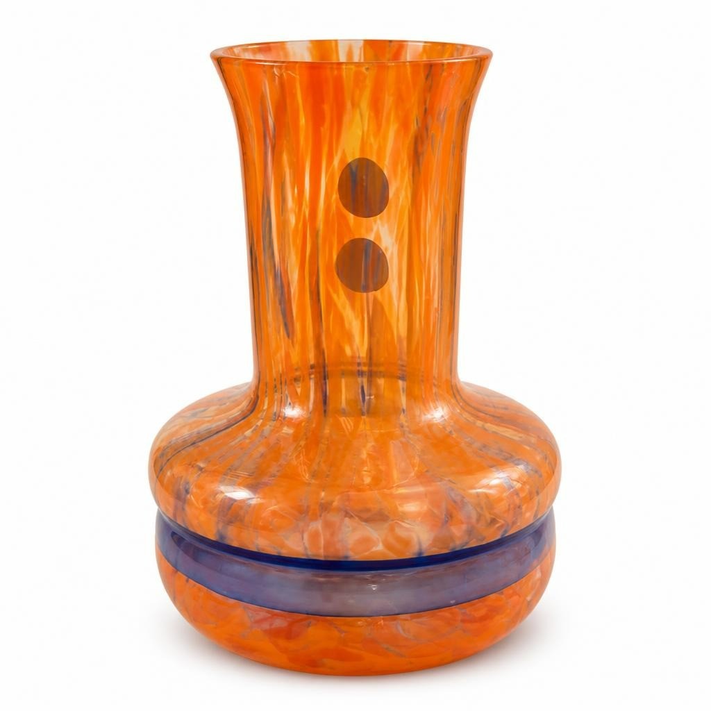 Orange Art Glass Vase with Blue Dot Accents - pre-loved at Why Go Less, Lebanon