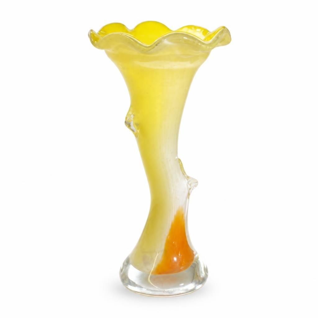 Art Glass Ruffled Vase Yellow Orange Ombre - pre-loved at Why Go Less, Lebanon
