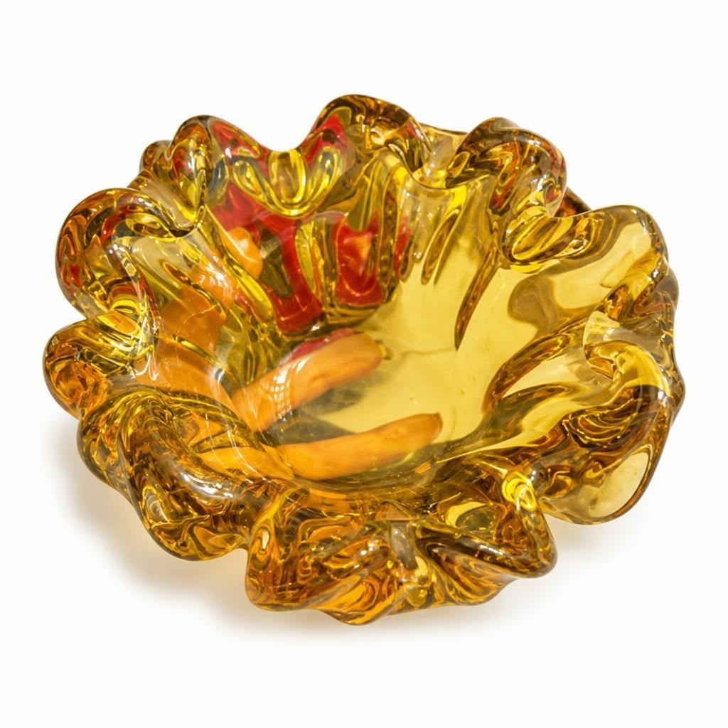 Amber Art Glass Ruffle Bowl, Freeform Shape - pre-loved at Why Go Less, Lebanon