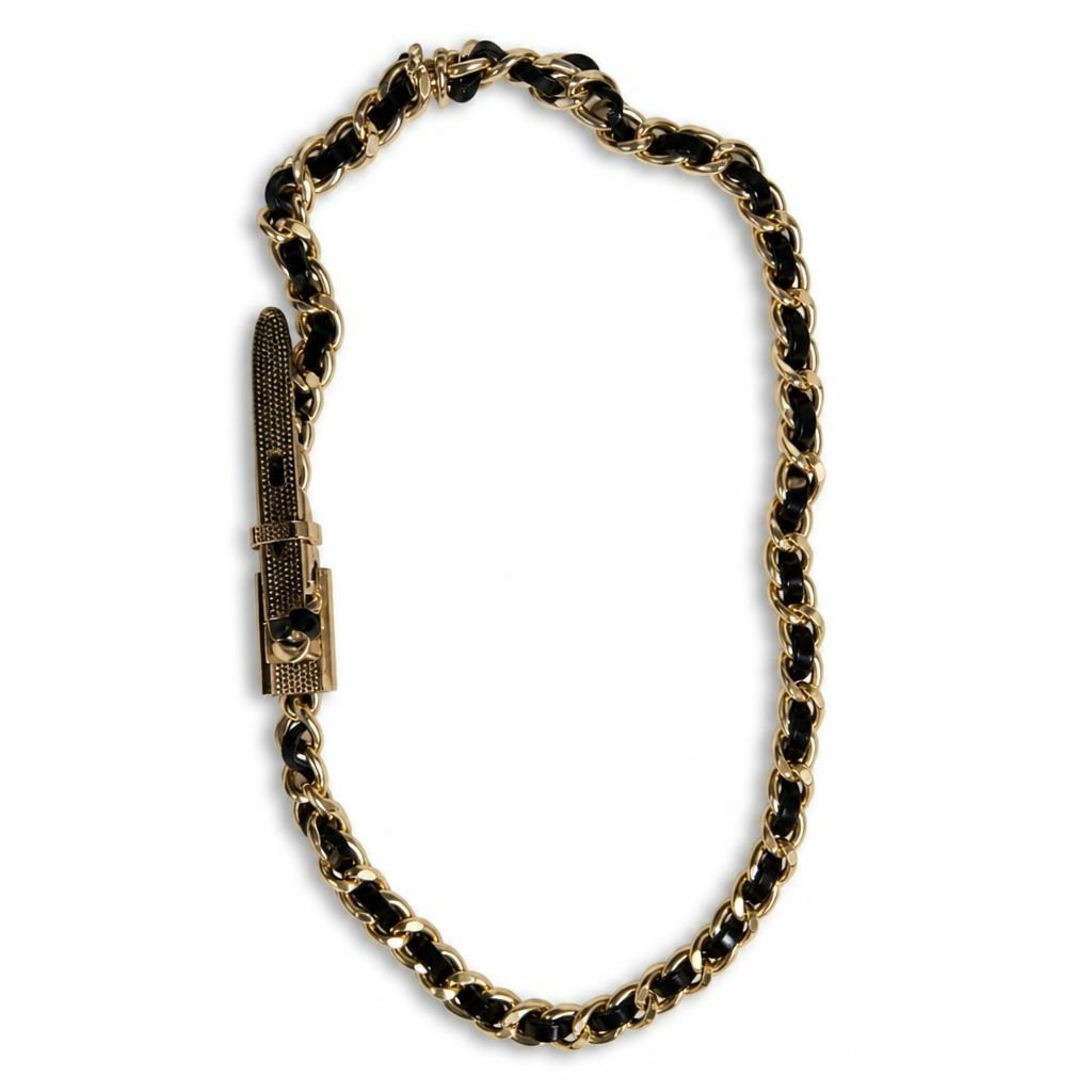 Gold & Black Chain Link Leather-woven Necklace - pre-loved at Why Go Less, Lebanon