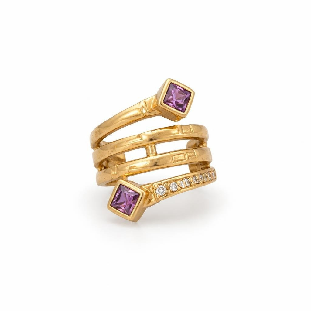 Gold-tone Stacked Rings Set with Amethyst Stones - pre-loved at Why Go Less, Lebanon