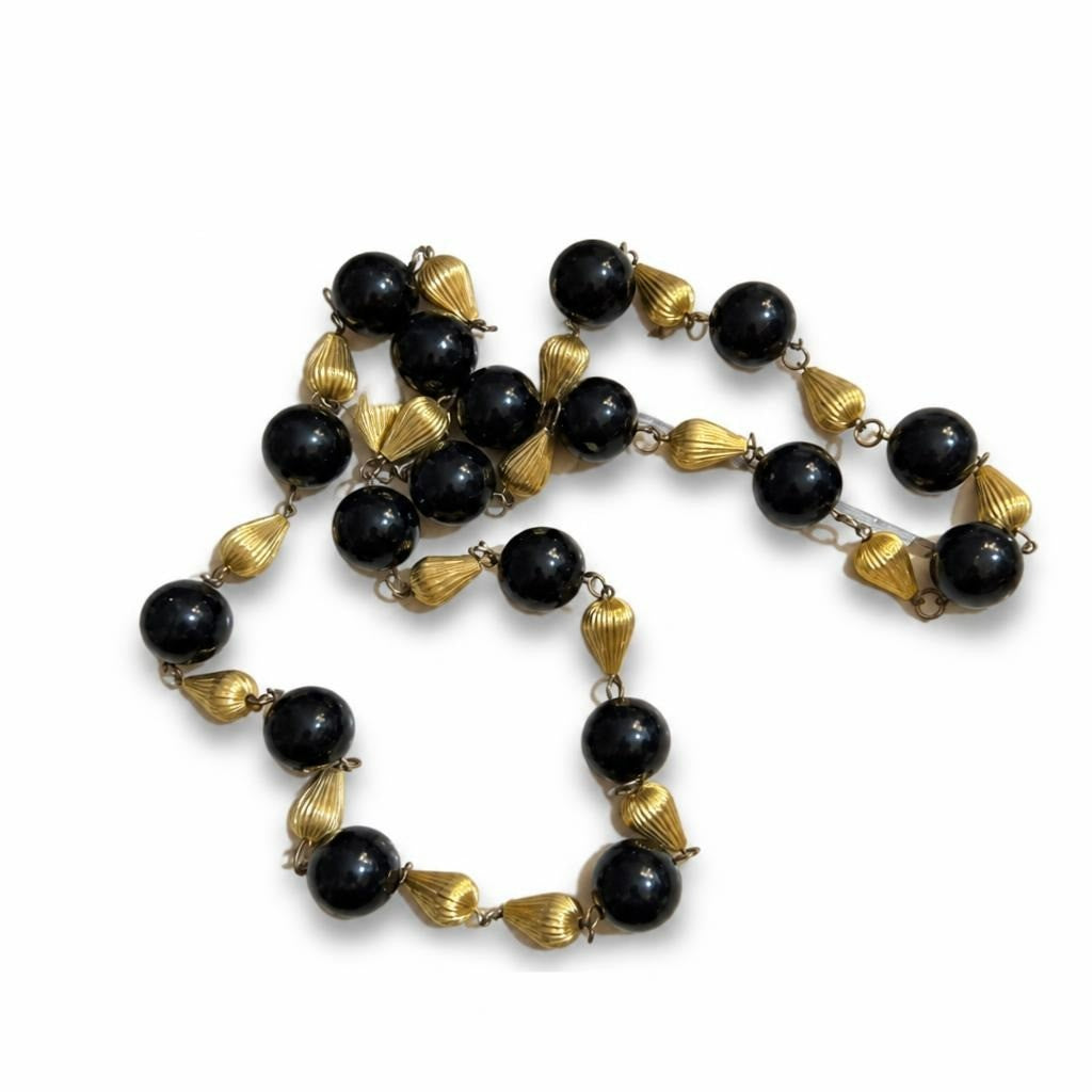 Black & Gold Bead Vintage Long Necklace - pre-loved at Why Go Less, Lebanon