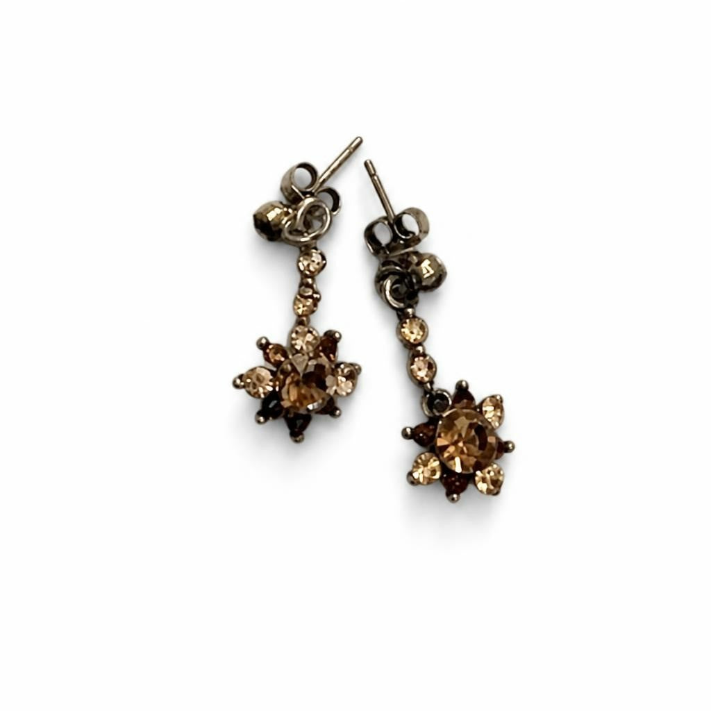 Drop Earrings Amber Flower Cluster, Gold-tone Studs - pre-loved at Why Go Less, Lebanon