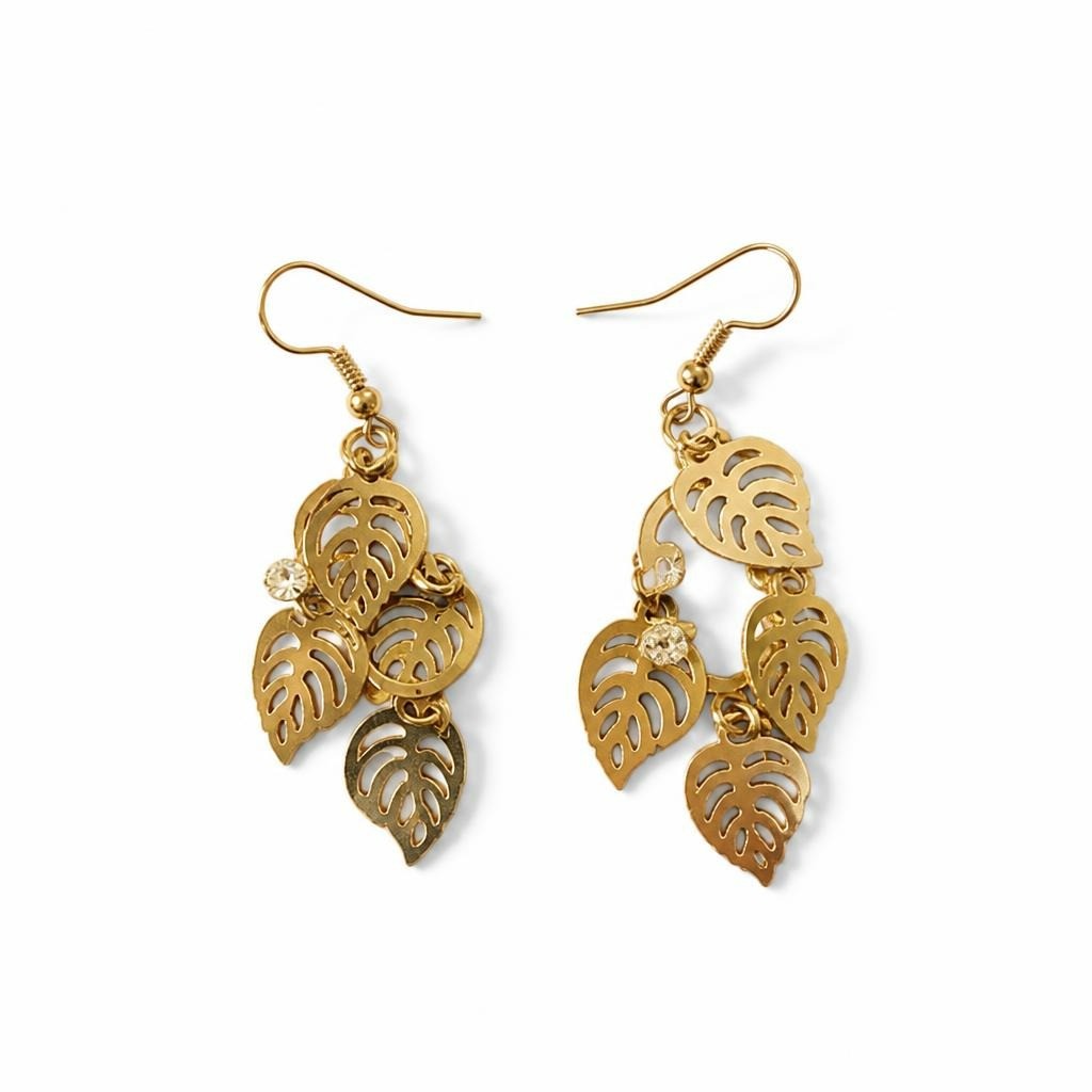 Gold-tone Leaf Charm Dangle Earrings - pre-loved at Why Go Less, Lebanon