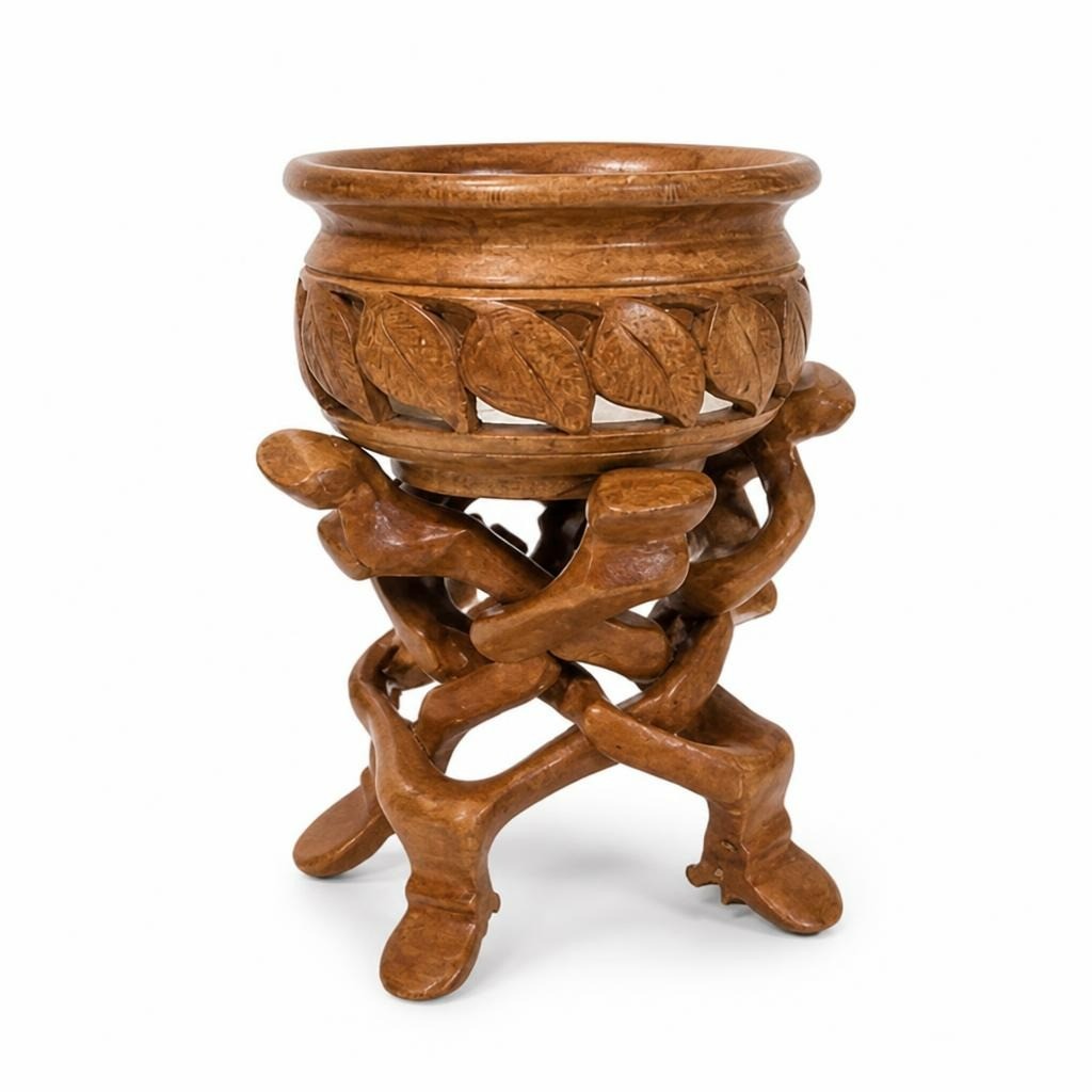 Carved Wood Bowl on Branch Pedestal Sculpture - pre-loved at Why Go Less, Lebanon