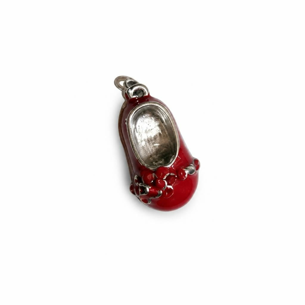 Red Enamel Baby Shoe Charm, Silver-tone - pre-loved at Why Go Less, Lebanon
