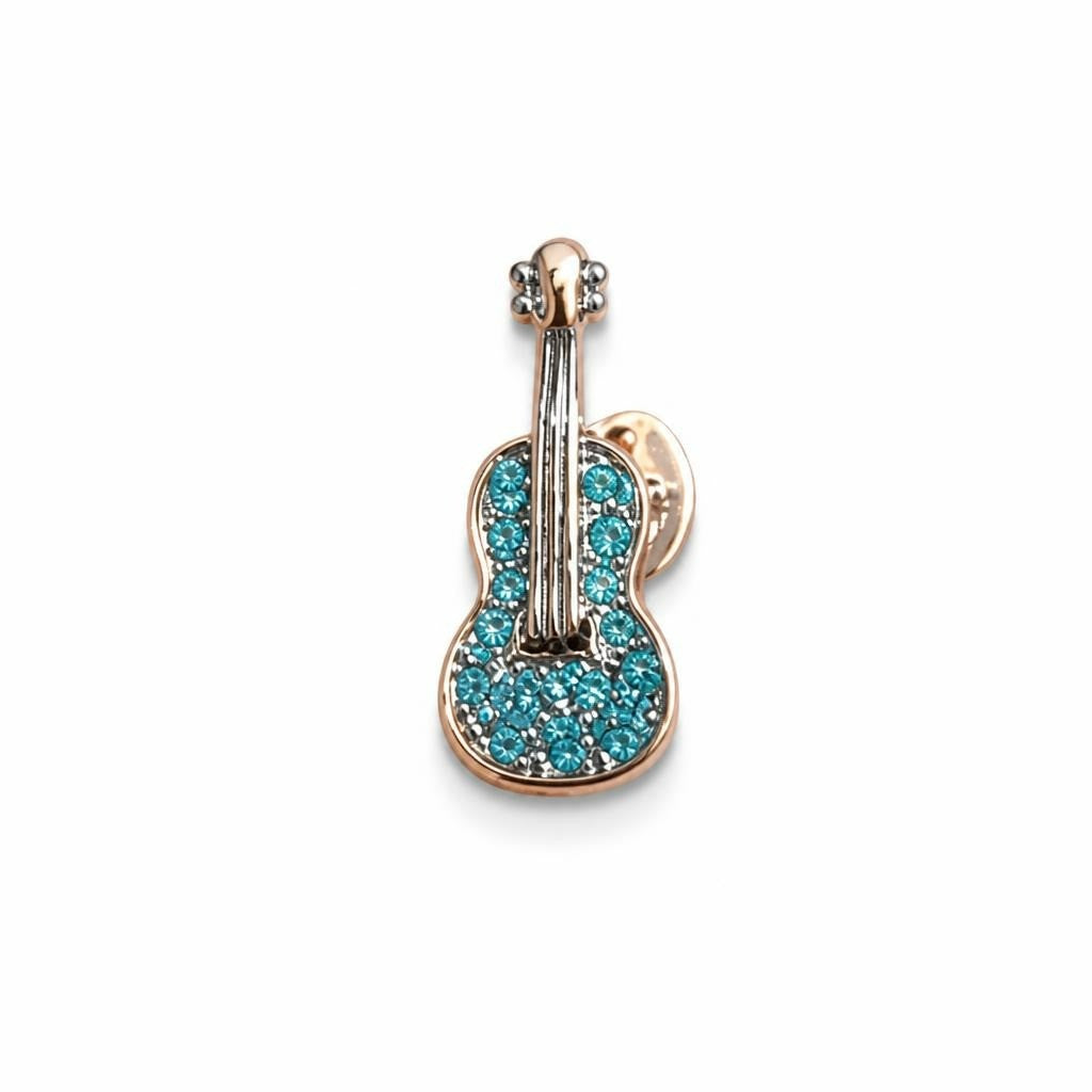 Blue Rhinestone Guitar Pendant/charm, Gold-tone - pre-loved at Why Go Less, Lebanon