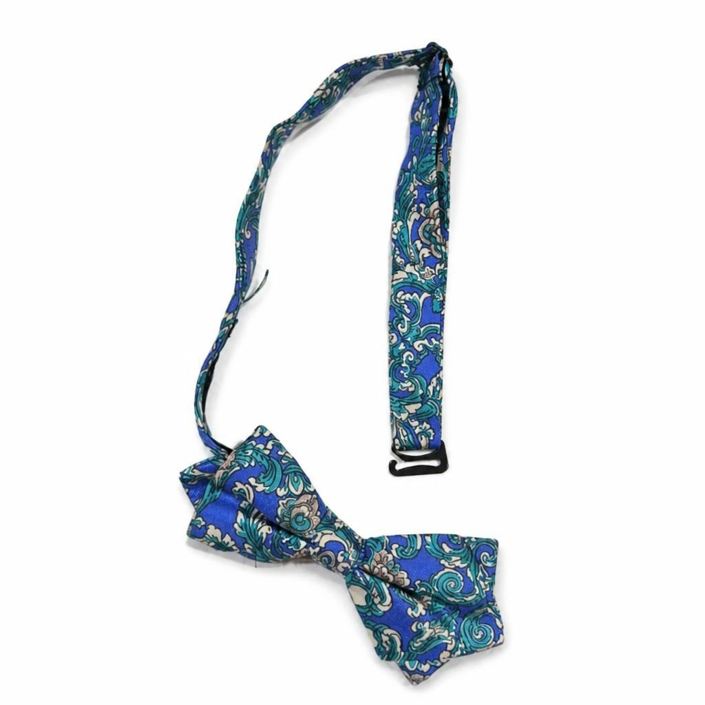 Blue Baroque Paisley Pre-tied Bow Tie - pre-loved at Why Go Less, Lebanon