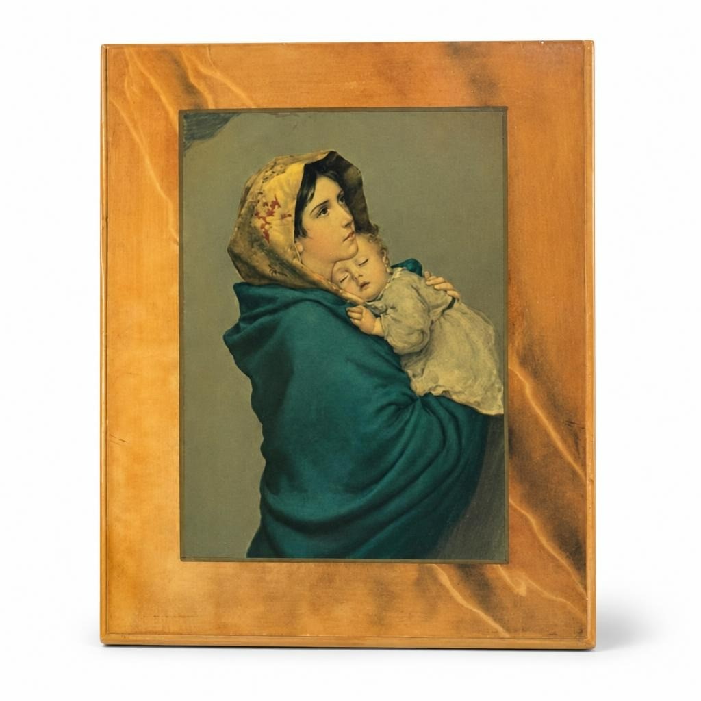 Virgin Mary & Child Framed Print, Warm Wood Tone - pre-loved at Why Go Less, Lebanon