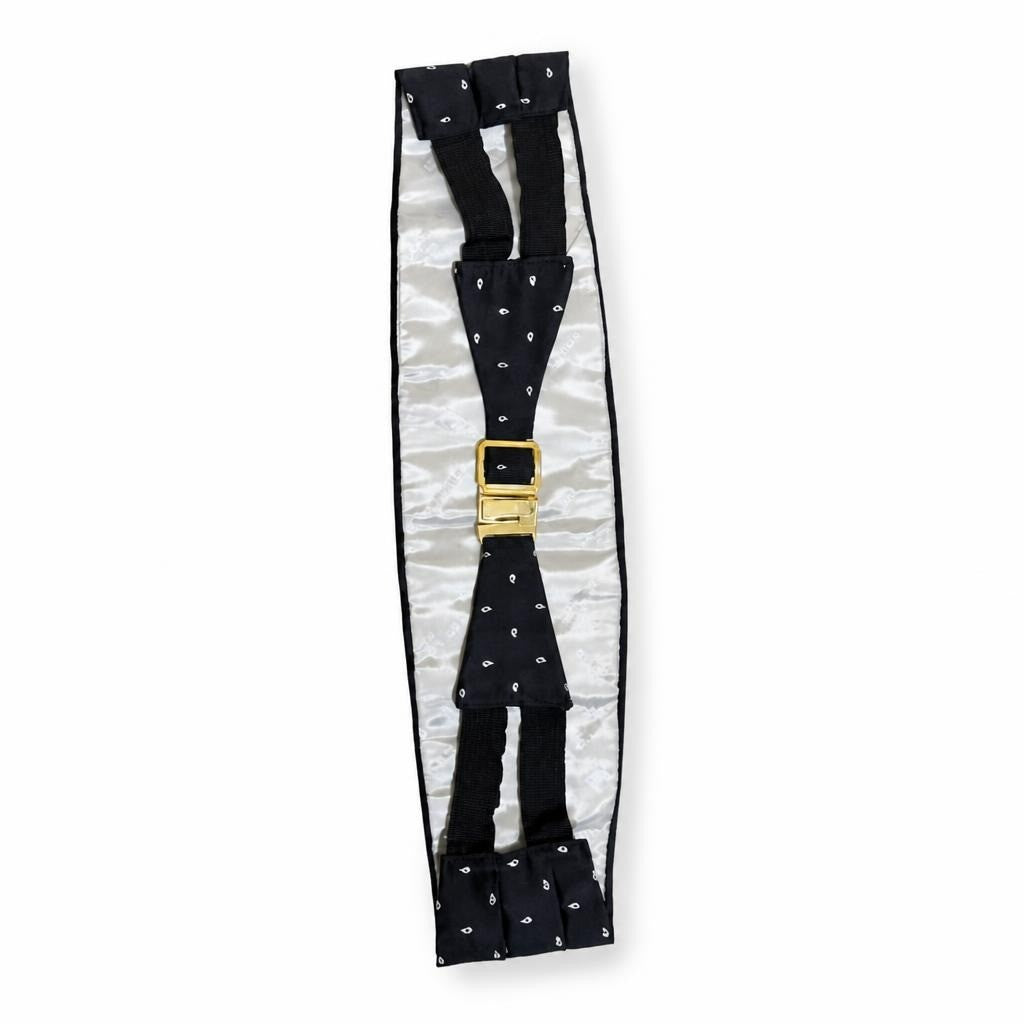 Navy Paisley Suspenders with Gold Buckle - pre-loved at Why Go Less, Lebanon
