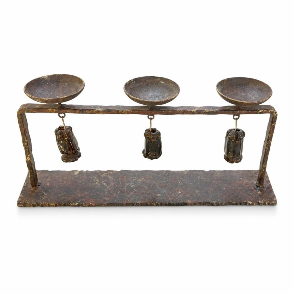 Rustic Iron 3-cup Candle Holder with Frog Charms - pre-loved at Why Go Less, Lebanon