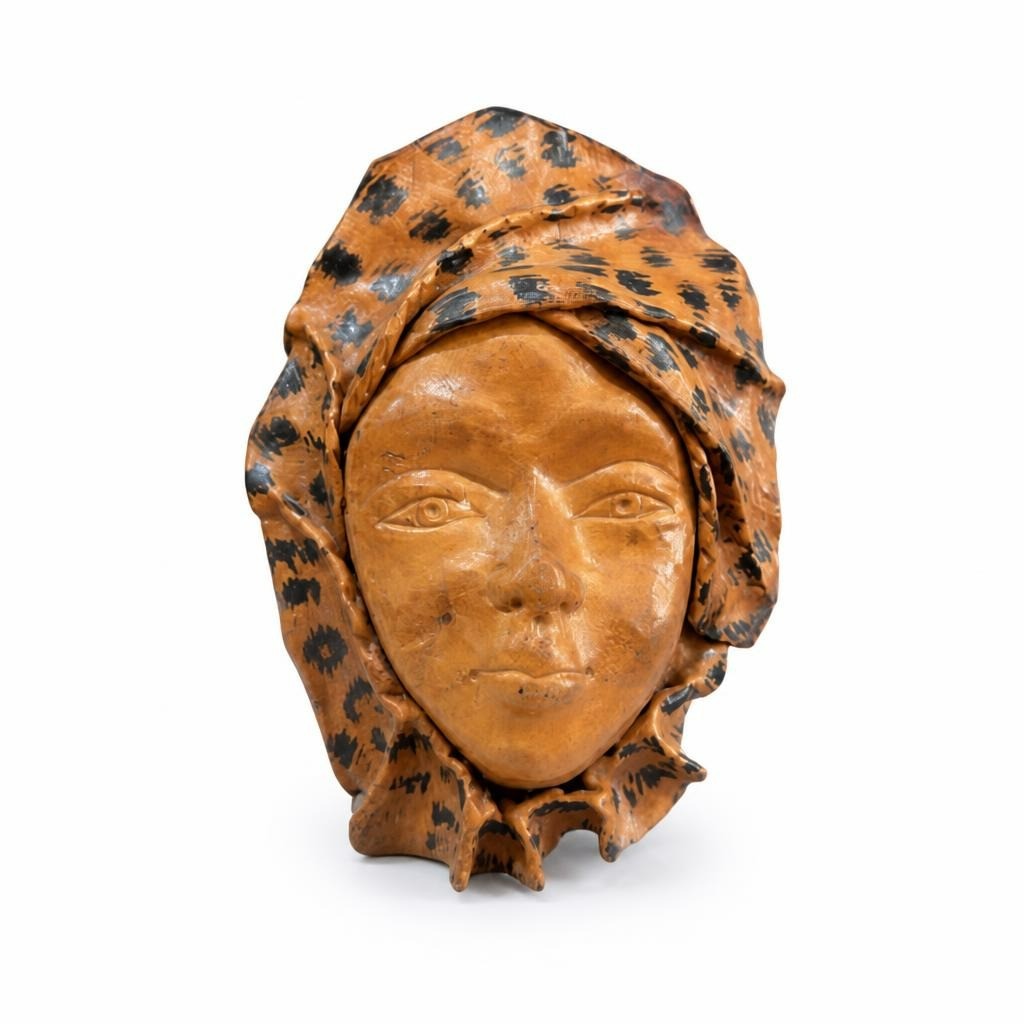 Ceramic Face Sculpture Brown Leopard Headscarf - pre-loved at Why Go Less, Lebanon