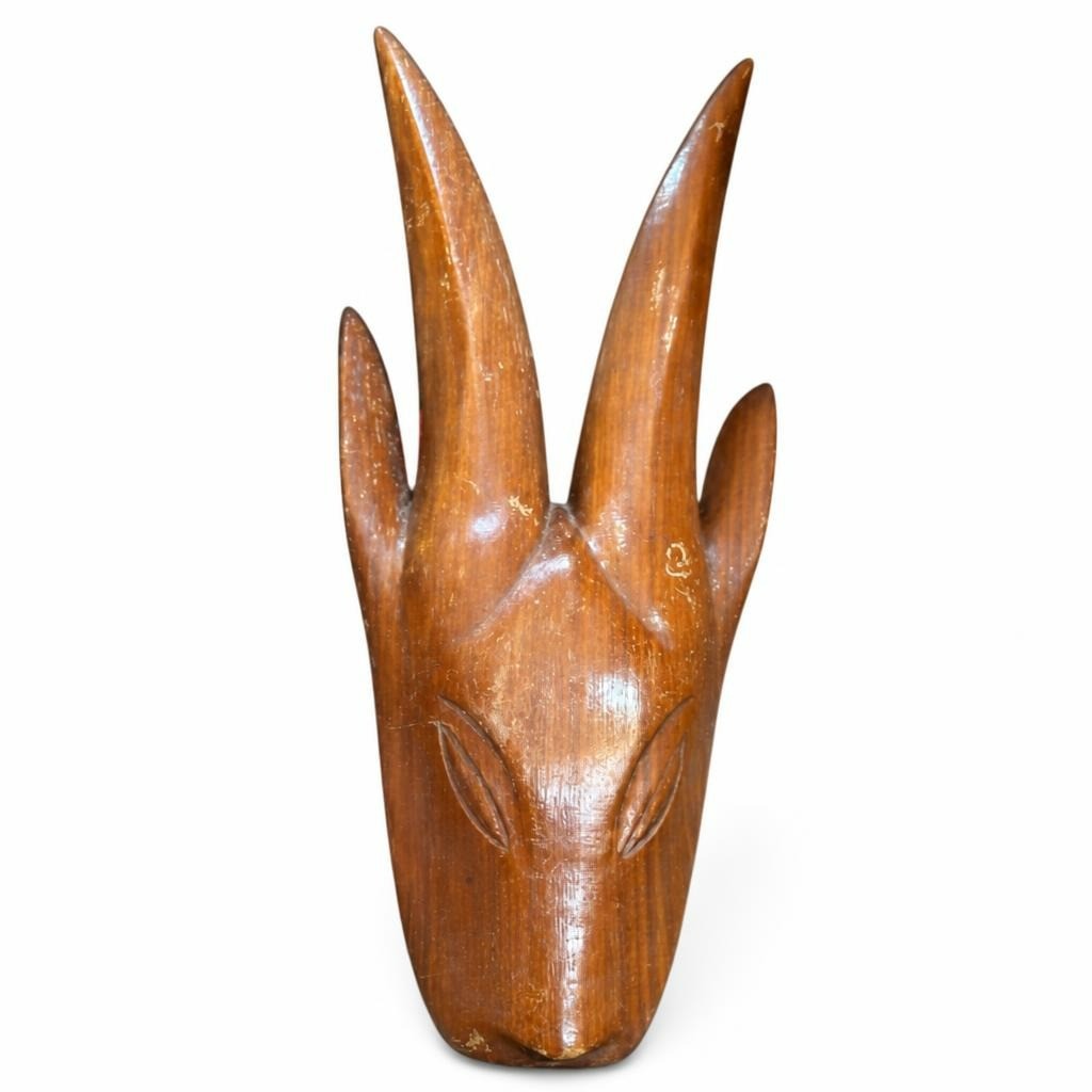 Hand-carved Wooden Fox Animal Mask Sculpture - pre-loved at Why Go Less, Lebanon