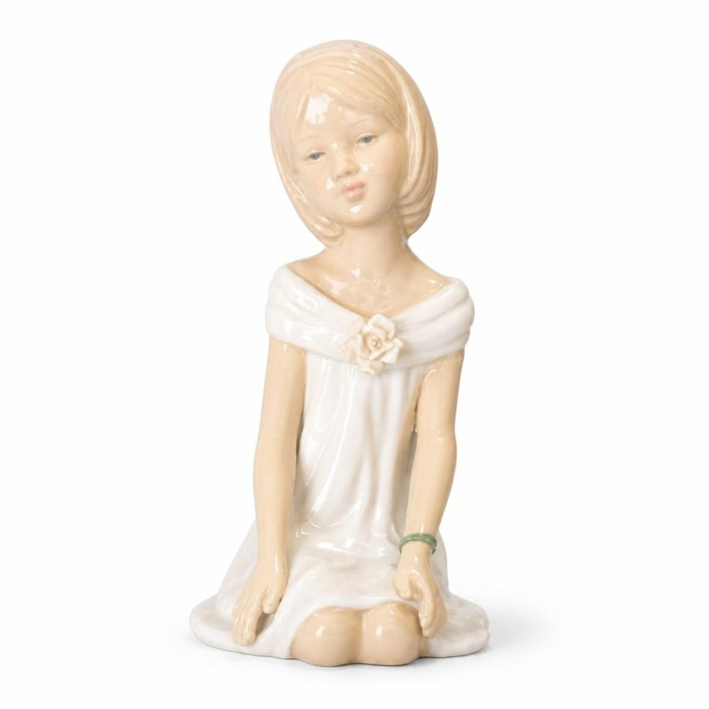 Hervit Porcelain Girl Figurine White Cream - pre-loved at Why Go Less, Lebanon