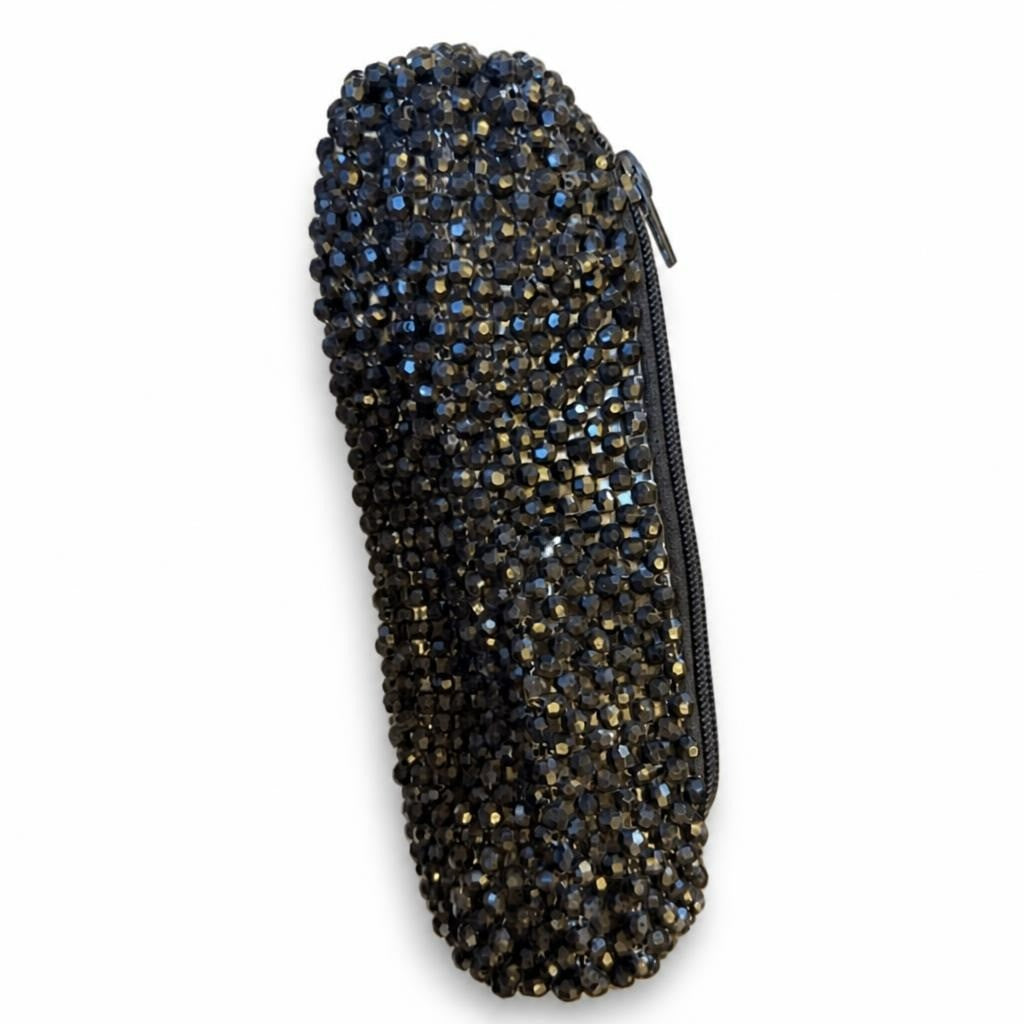 Black Crystal Beaded Zip Pouch Clutch Bag - pre-loved at Why Go Less, Lebanon