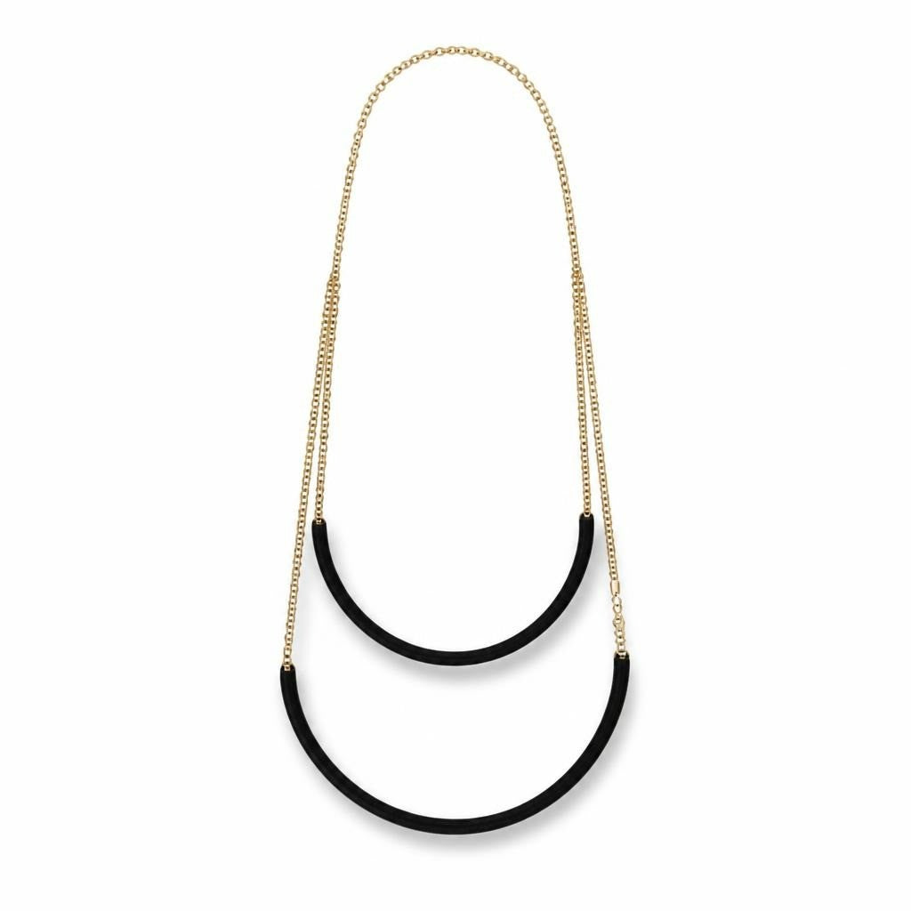 Gold-tone & Black Rubber Layered Chain Necklace Set - pre-loved at Why Go Less, Lebanon